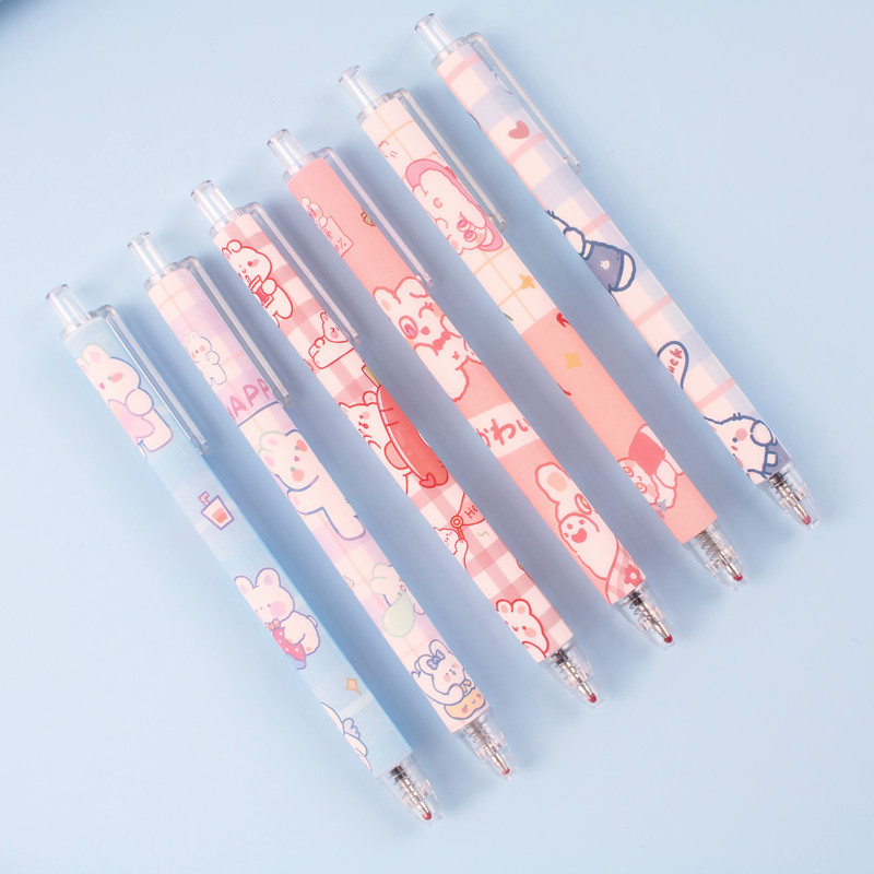 可爱小飞侠按动笔好看的笔ins网红女学生碳素笔高颜值按压笔批发