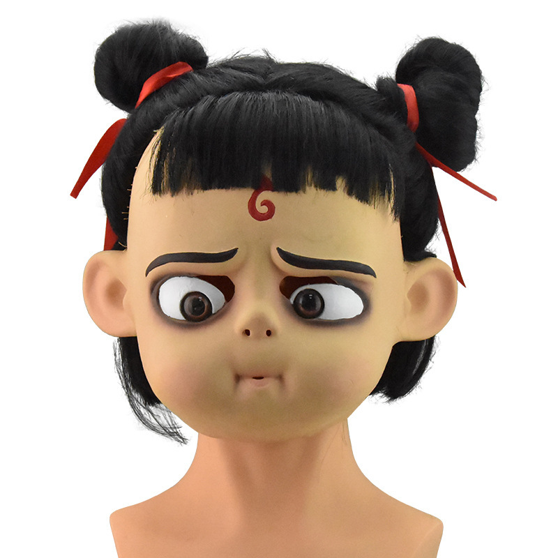 魔童降世之哪吒面具化妆舞会动漫电影派对恶搞表演道具乳胶头套