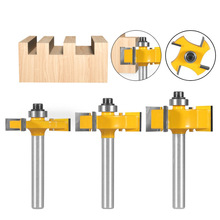 三件套四刃滚珠T型刀1/4柄木工铣刀具开槽口刀雕刻修边机刀头