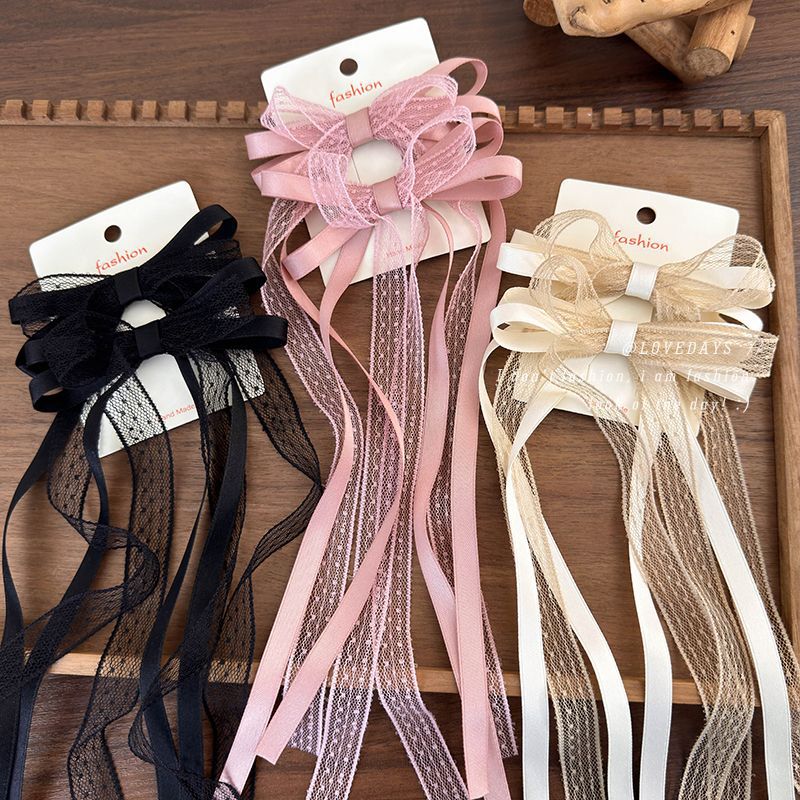 Lace Bow Ribbon Hairpin Ballet Style Girl's Broken Hair Duckbill Clip 2024 Hairpin Side Fringe Clip