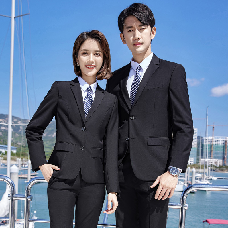 商务黑色男西装灰色宝蓝色西服套装房地产酒店正装工作服男女同款