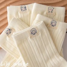 5双白色布标袜子女中筒袜春秋款日系可爱潮韩版夏季薄长袜