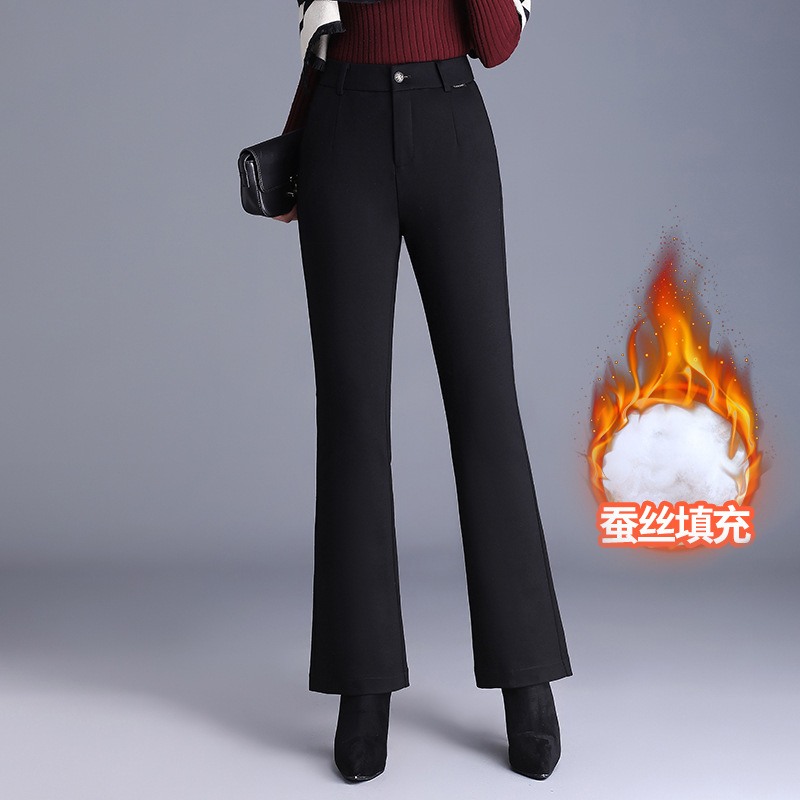 2025高档微喇棉裤女外穿高腰冬季显瘦保暖蚕丝棉喇叭休闲西装长裤