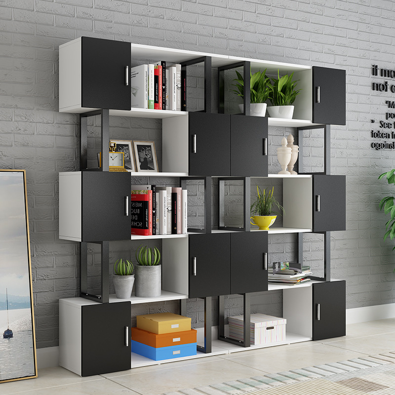 书架置物架落地简易办公室客厅卧室组合现代简约家用铁艺隔断书柜