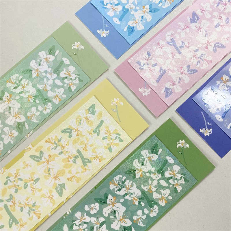 韩国ins百合花贴纸镭射可爱装饰diy素材贴追星小卡咕卡贴纸防水闪