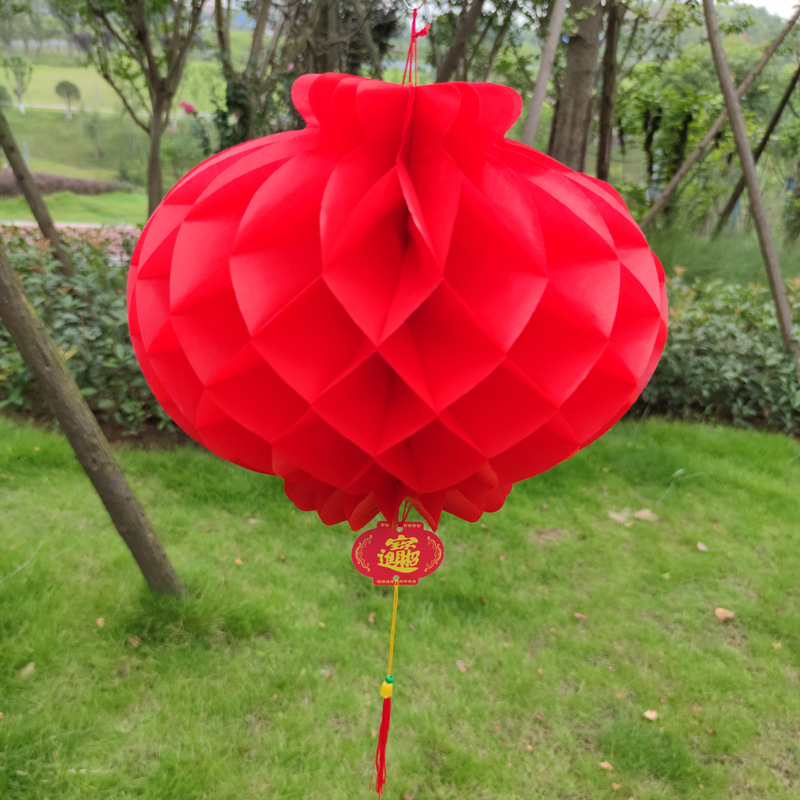 新年春节装饰挂件小红灯笼树上节日结婚喜庆场景布置塑料纸串折叠