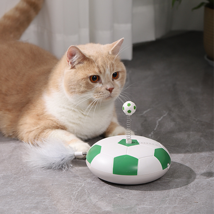 新款足球电动猫玩具发声镭射激光猫玩具羽毛弹簧球猫转盘批发