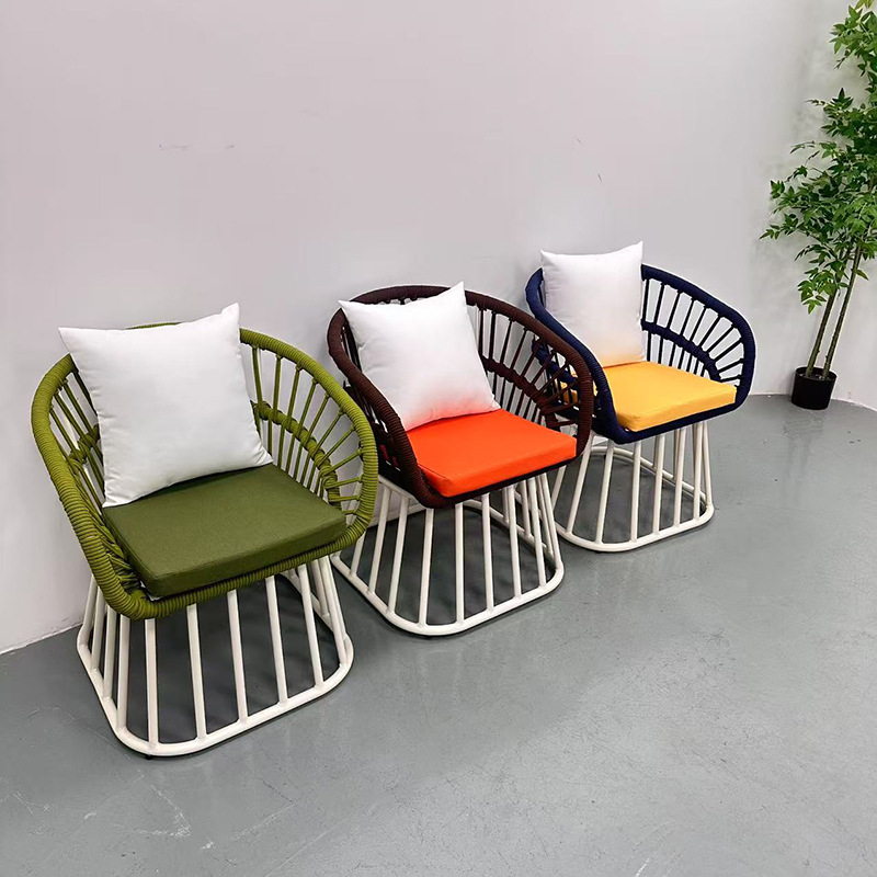 户外阳台餐桌椅别墅庭院酒店花园室外休闲咖啡厅奶茶店绳编椅家具