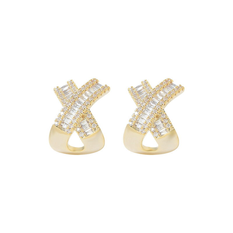 Korean Style Fashionable Inlaid Zircon Elegant Stud Earrings for Women Sterling Silver Needle High-Grade Cross Bow Tie Earrings Commute Style Eardrops