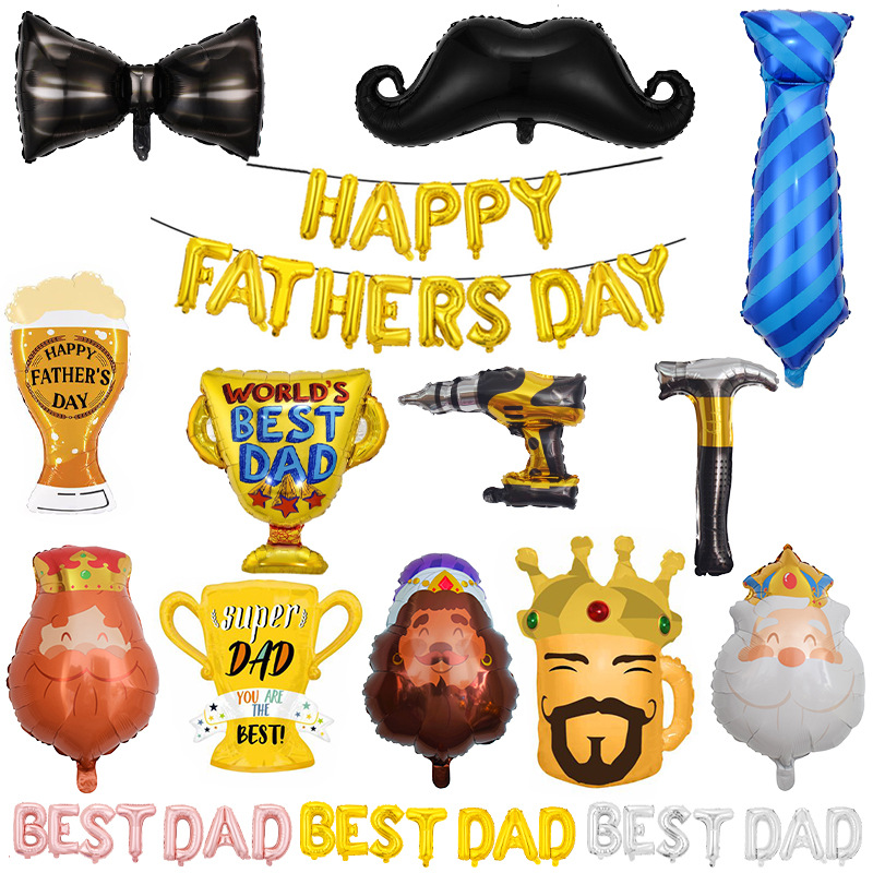 happy father‘s day balloon letter set layout decoration black beard electric drill hammer father theme aluminum film balloon