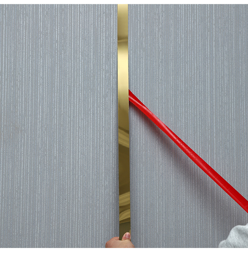 自粘不锈钢黑钛金装饰平板条自带背胶一字型电视背景墙收边压边条