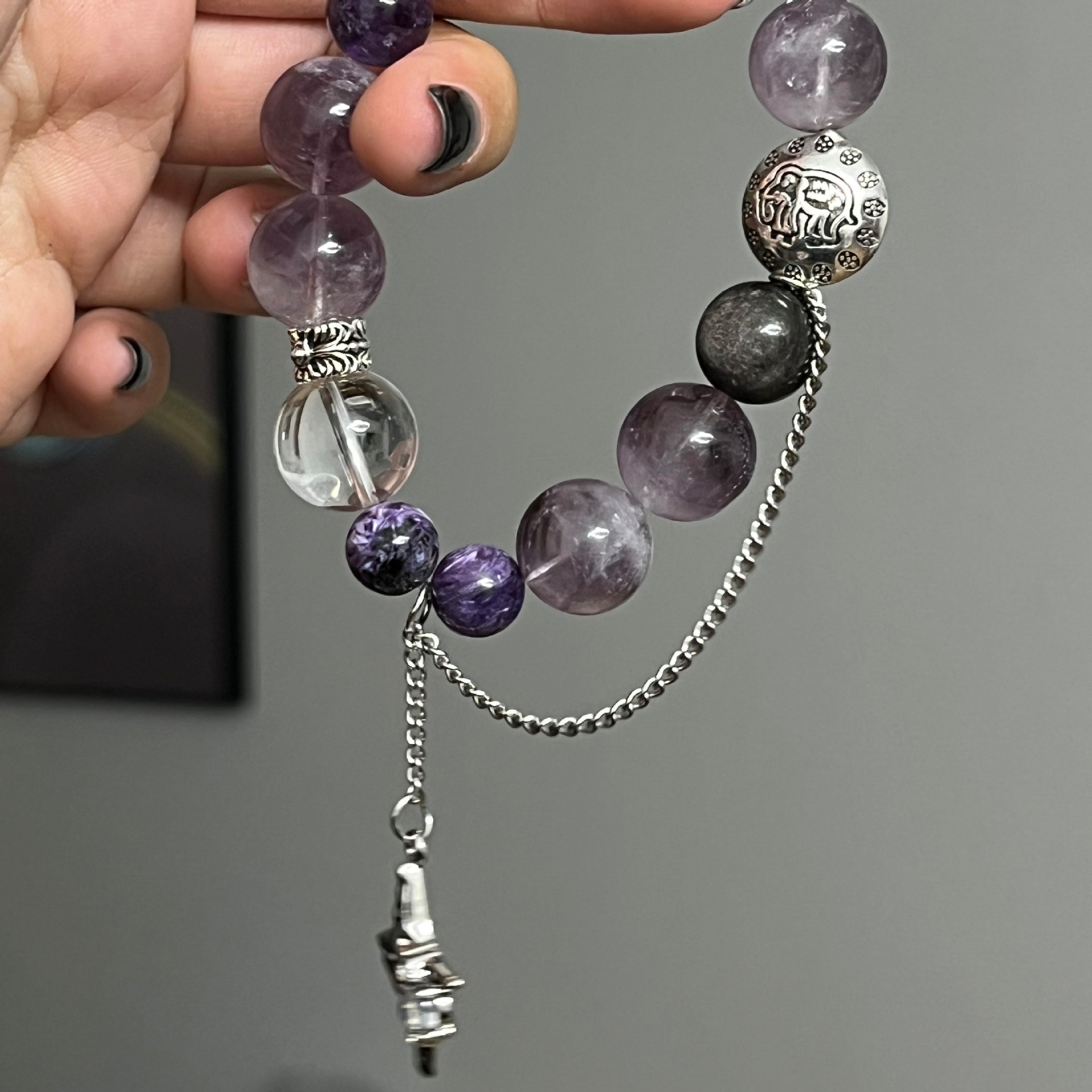 天然紫兔毛 紫龙晶 白水晶创意设计手串-阿里巴巴