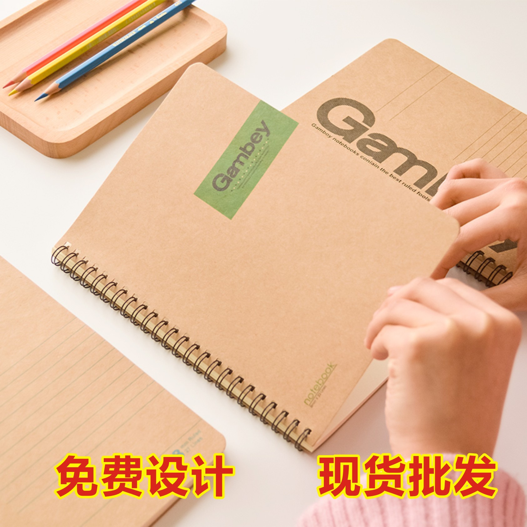 In Stock Wholesale Creative Stationery Notebook Advertising Gilding Gift Notepad Kraft Paper Coil Notebook Logo