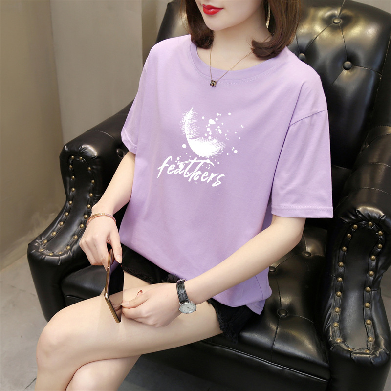 In Stock Factory 2023 Summer New Korean Style Short Sleeve T-shirt Women's round Neck Cotton Printed Top Trendy Casual Women's Clothing