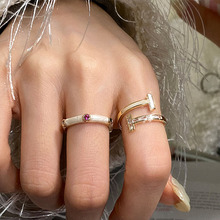 韩版小众高级感彩钻滴釉戒指女ins风气质百搭时尚个性显白食指戒