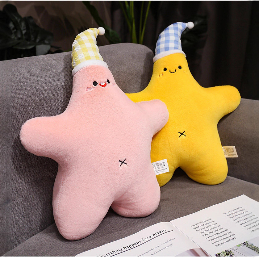 可爱笑脸星星玩偶帽子海星抱枕儿童毛绒玩具家居软装沙发装饰靠枕