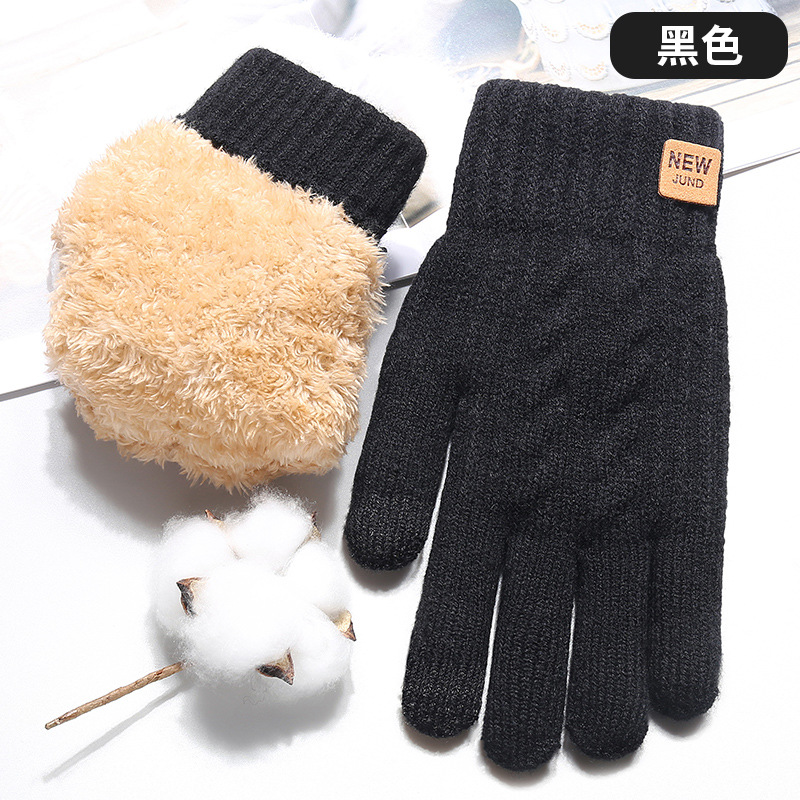 Double-Layer Men's Thickened Fleece-Lined Winter New Touch Screen Gloves Cold-Proof Warm Plush Knitted Gloves Wholesale