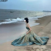 2024复古扎染吊带氛围连衣裙女新中式海边初秋款沙滩长裙翀