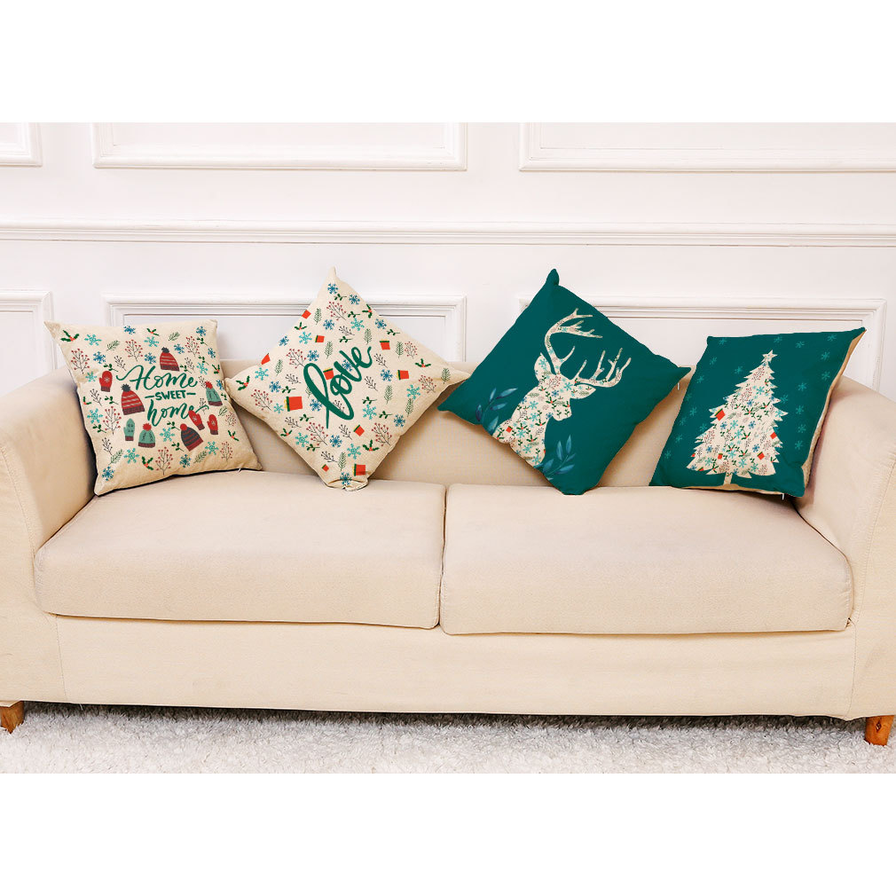 Cross-Border New Amazon Christmas Series Pillow Cover Linen Office Sofas Cushion Throw Pillowcase Wholesale