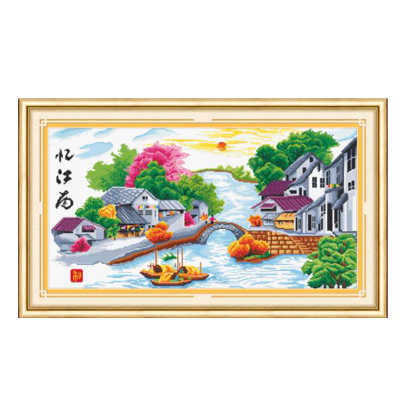 纯手工十字绣成品忆江南江南水乡新款客厅风景绣好的出售人工礼品