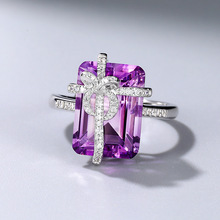 琳娜蝴蝶结型镶紫水晶银戒指结婚订婚礼物欧美wish热卖款外贸批发