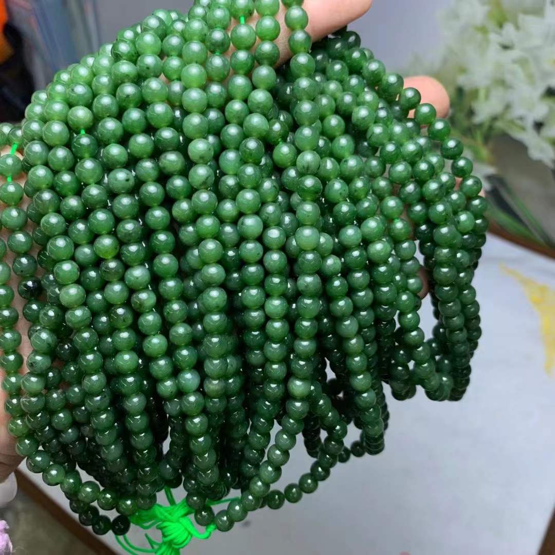 顺安缘矿珠宝 和田碧玉6mm佛珠 108佛珠 带微黑点 成色品质如图