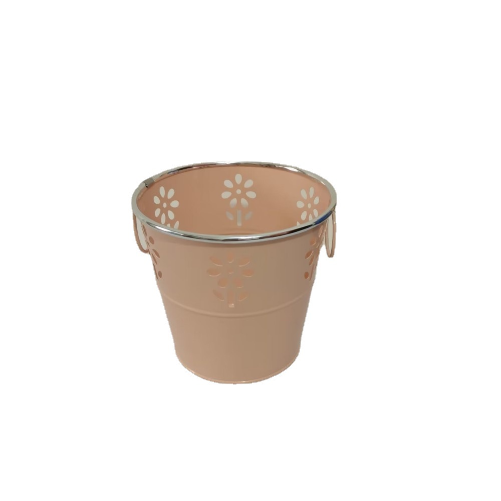 New Iron Home Decoration Iron Bucket Candle Bucket Storage Bucket round Hollow Pattern Iron Succulent Flower Pot