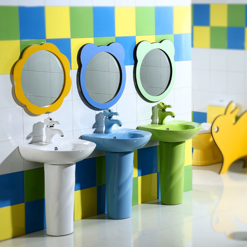 幼儿园彩色儿童立柱盆陶瓷分体洗手盆卡通台盆落地式洗漱台洗手池