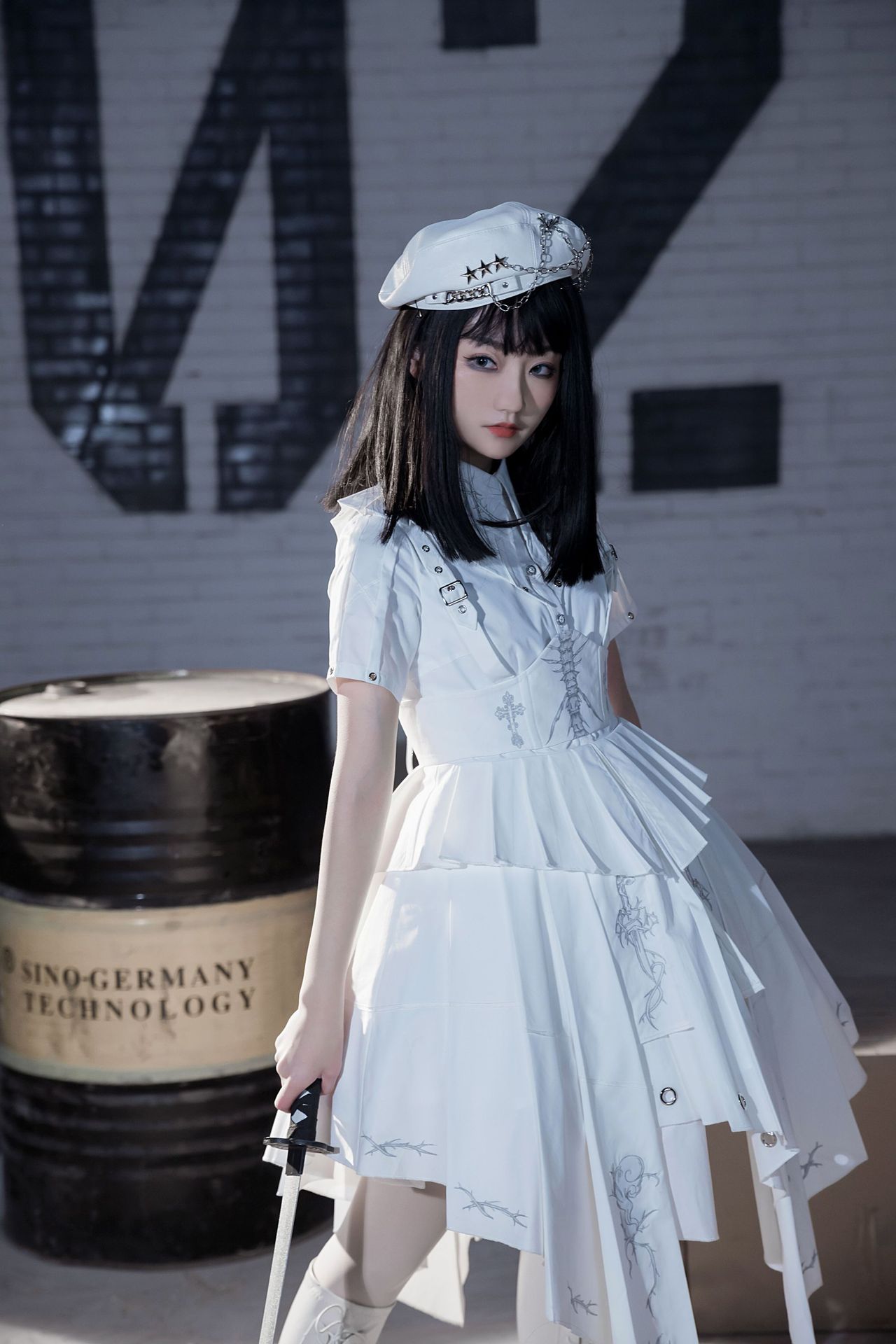 【melonshow】雾都荆棘 白色军风制服军lo短袖op连衣裙原创lolita