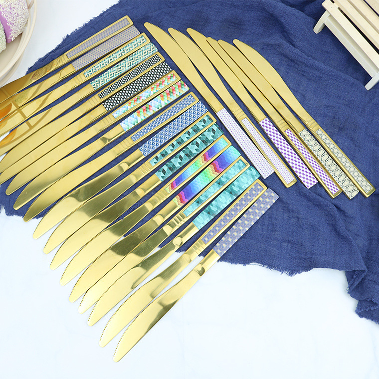 不锈钢西餐餐具牛排刀家用西餐刀主餐刀酒店餐厅印花牛扒刀锯齿刀