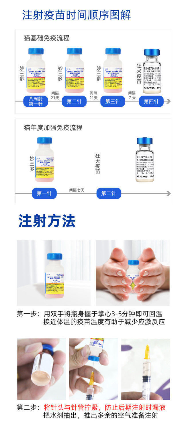进口猫辉瑞妙三多英特威猫三联猫瘟鼻支狂犬小猫咪3联预防针