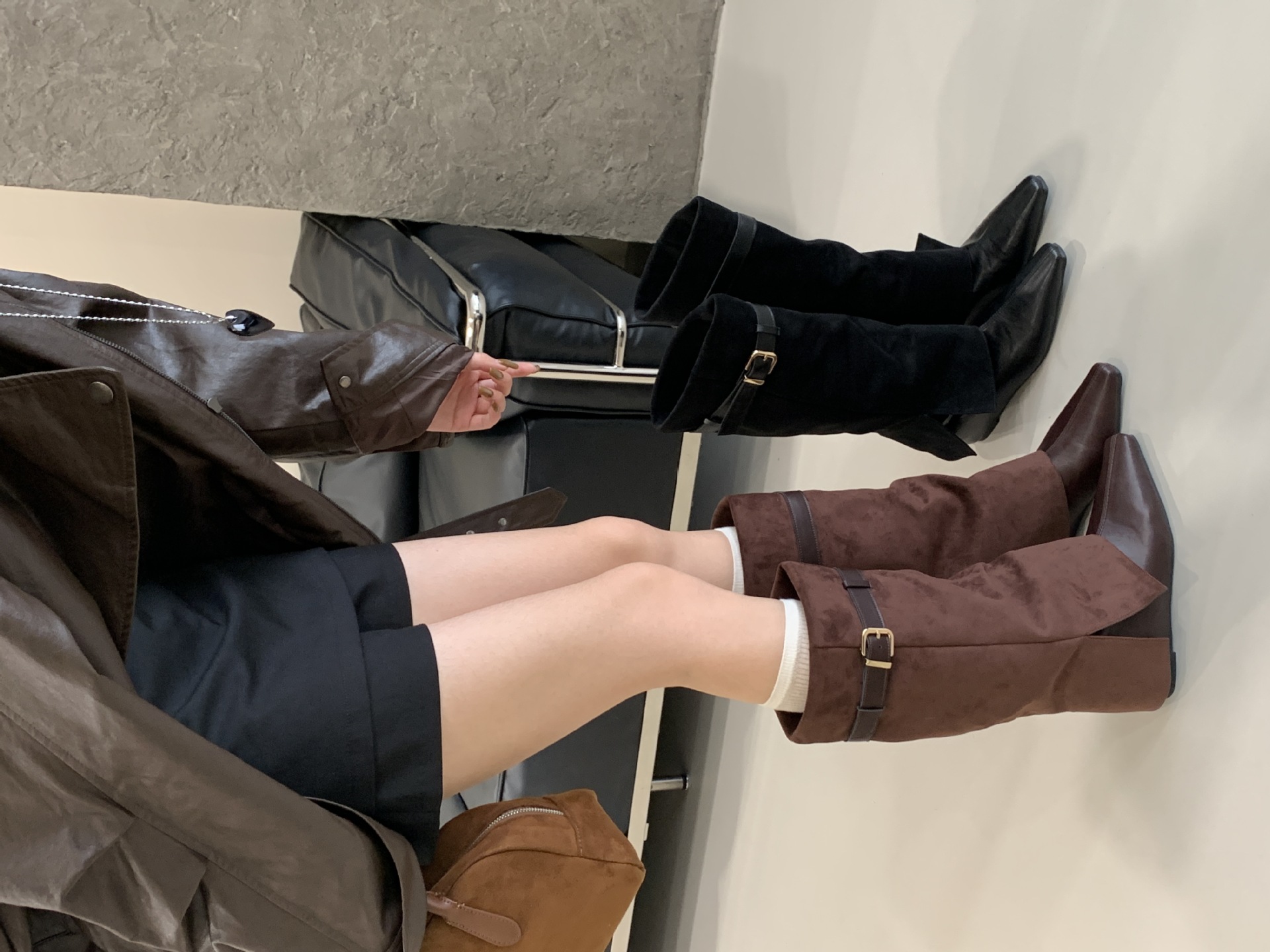 高跟复古棕色美拉德中长靴女2025新款秋季西部牛仔裤管长筒骑士