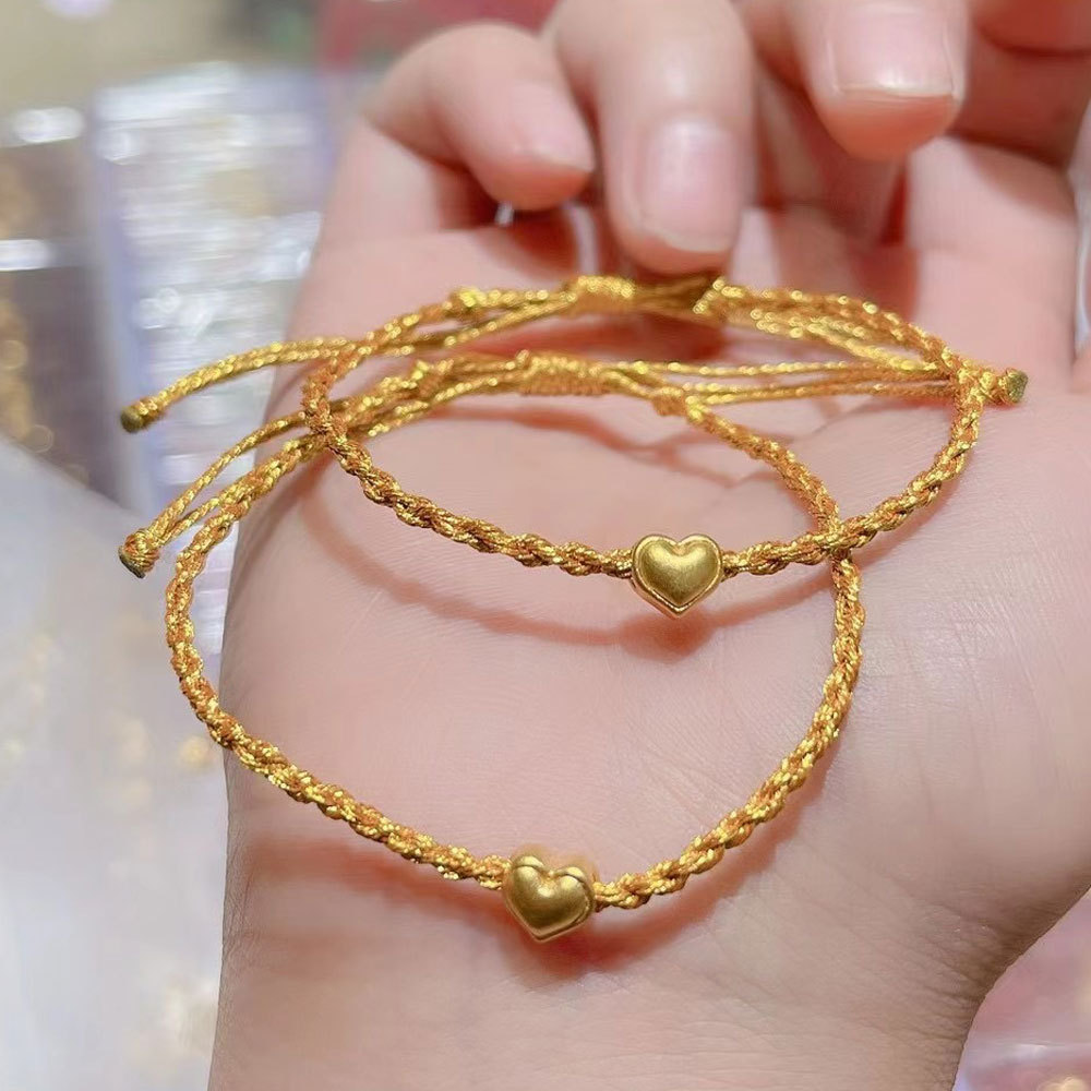 黄金色爱心手编绳手链 爱心形简约时尚百搭饰品送女友礼物批发