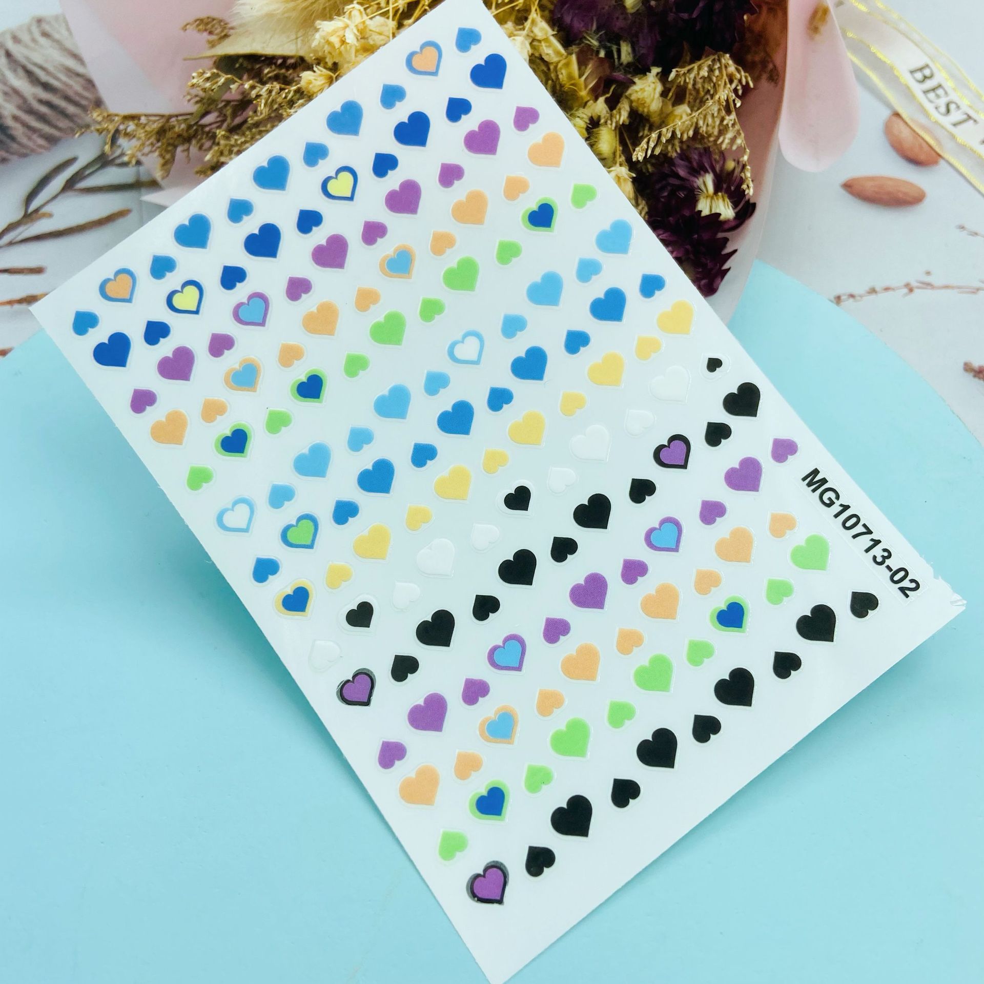 diy日式薄透背胶美甲贴纸 新款云朵和七彩爱心彩虹系列 厂家直供