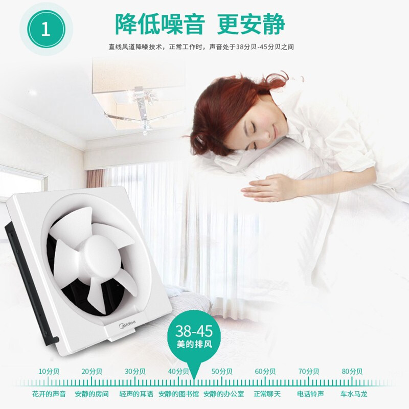 Midea APB15-3-BY Ventilator Wall Window Shutter Ventilating Fan Kitchen Kitchen Ventilator Max Airflow Rate Exhaust Fan