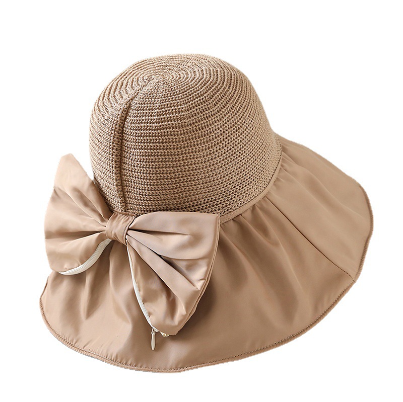 Factory Spot Bag Bow Vinyl Wide Brim Hat Stitching Outdoor Sun Hat Face Cover Ultraviolet-Proof Sun Hat