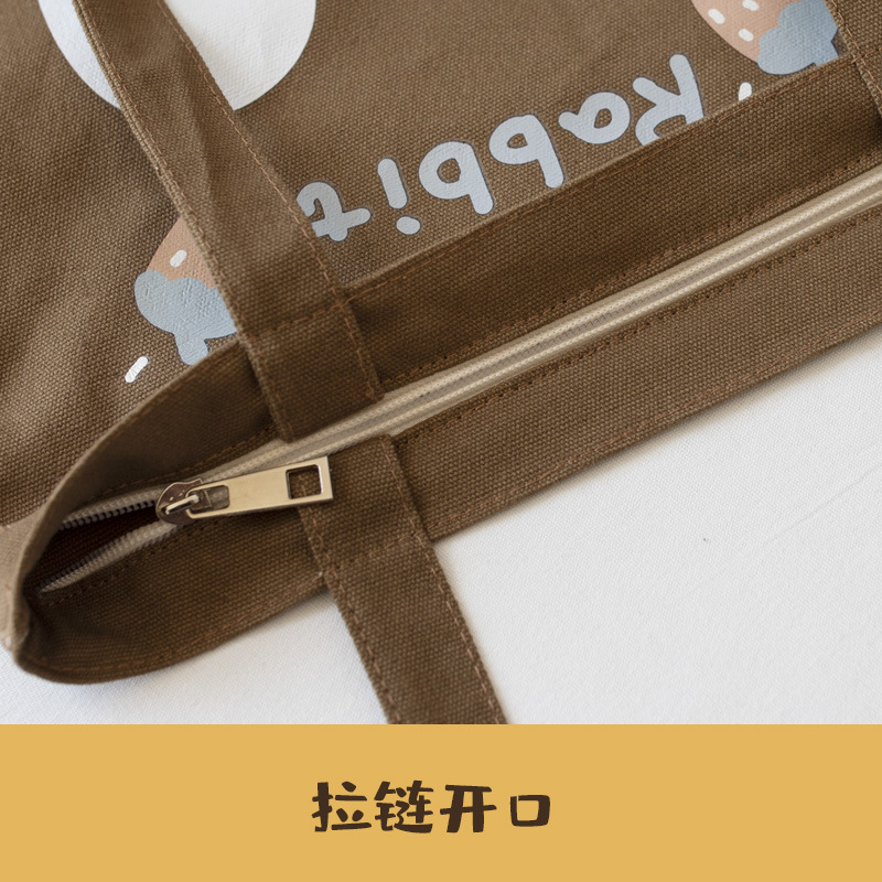 [Zipper Style] Canvas Handbag Female Student Lunch Box Lunch Box Bag out to Work Class Handbag