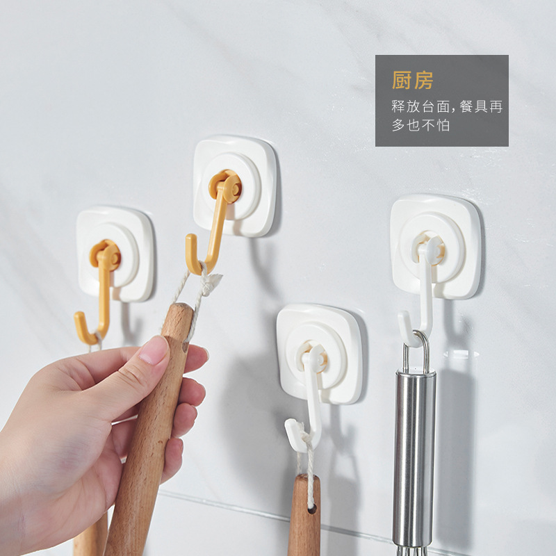 Creative Punch-Free Kitchen Hook Rotatable Hook Japanese Simple Plastic Sticky Hook Single Hook