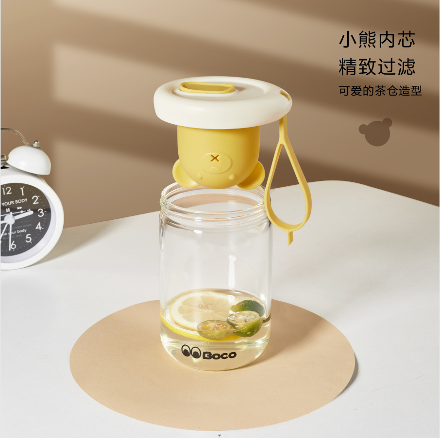 New Contrast Color Inverted Bear Cup with Straw Douyin Online Influencer Same Glass Women's Portable Coffee Cup Couple Dual-Use