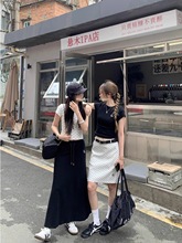 甜辣妹套装女夏季韩系修身正肩短袖T恤显瘦高腰波点半身裙两件套