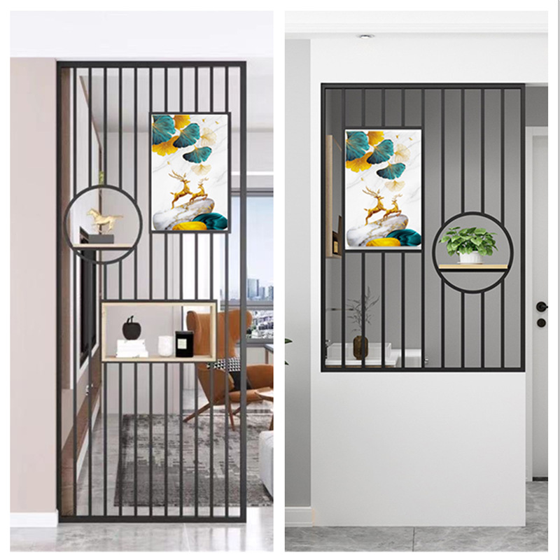 北欧金属屏风入户客厅洗手台进门玄关带画现代轻奢网红遮挡小隔断