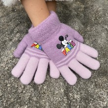 4-8岁儿童双层加绒冬天水晶超柔防寒保暖卡通米老鼠分指保暖手套