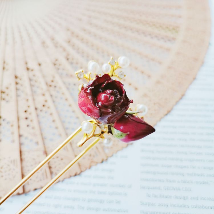 原创发簪滴胶玫瑰花真干古风汉服超仙森系手工发夹饰表演复古女潮