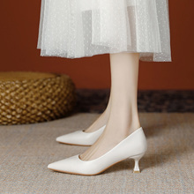 法式白色高跟鞋女2024春季新款气质伴娘鞋配裙细跟不累脚职业单鞋