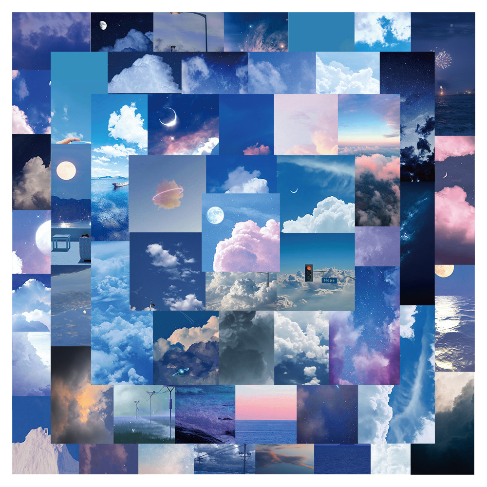 56张美丽星空天空风景贴纸行李箱笔记本电脑装饰diy手账防水贴画