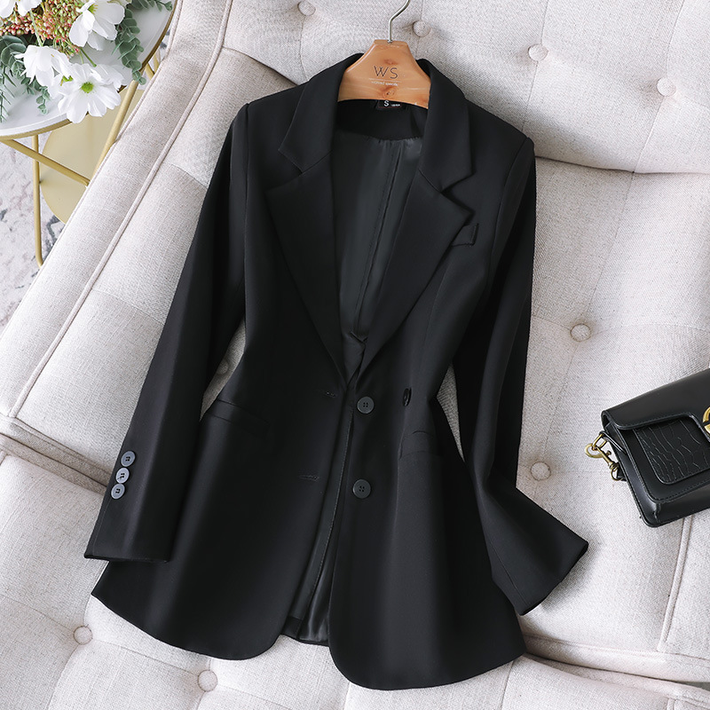 后背纽扣开叉黑色西装外套女设计感小众2021春秋网红休闲西服上衣