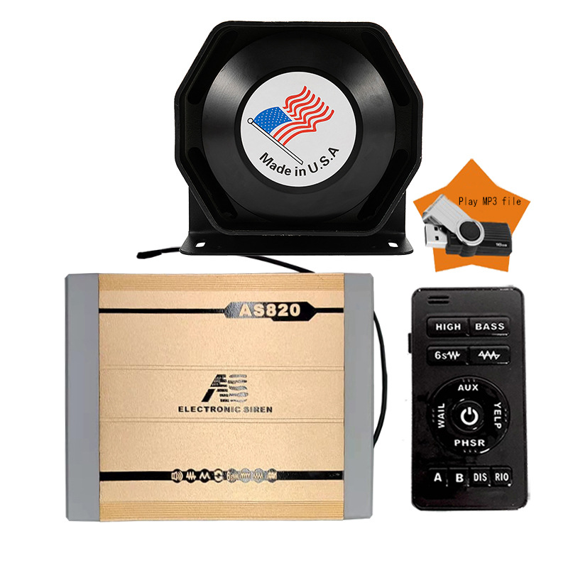 源头工厂:车载警笛警报器高清喊话器汽车高音警号喇叭as820a-mp3