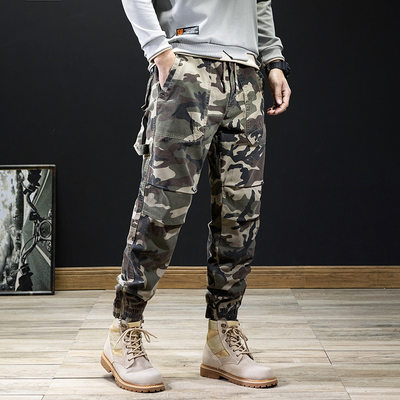 包邮春秋新款工装迷彩裤男休闲时尚百搭男士户外宽松大码束脚裤