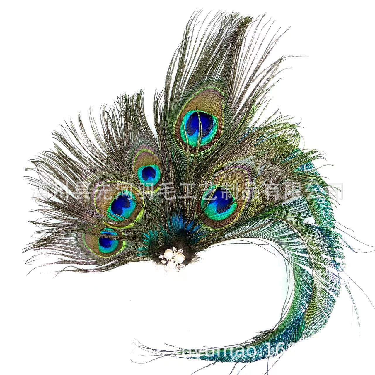 amazon hot selling peacock feather headwear barrettes ethnic style bridal headdress ball party banquet photo accessories