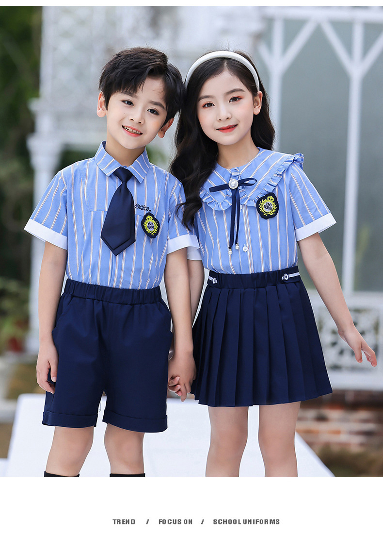 校服套装小学生夏季儿童短袖英伦风蓝色班服幼儿园园服夏装毕业照